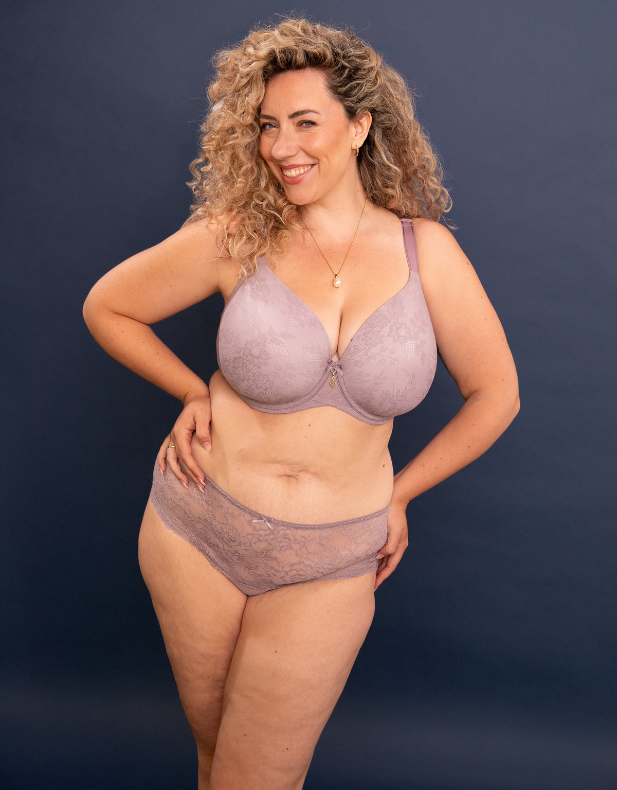 High Panty Set 2x Lace Basic Violetgrey