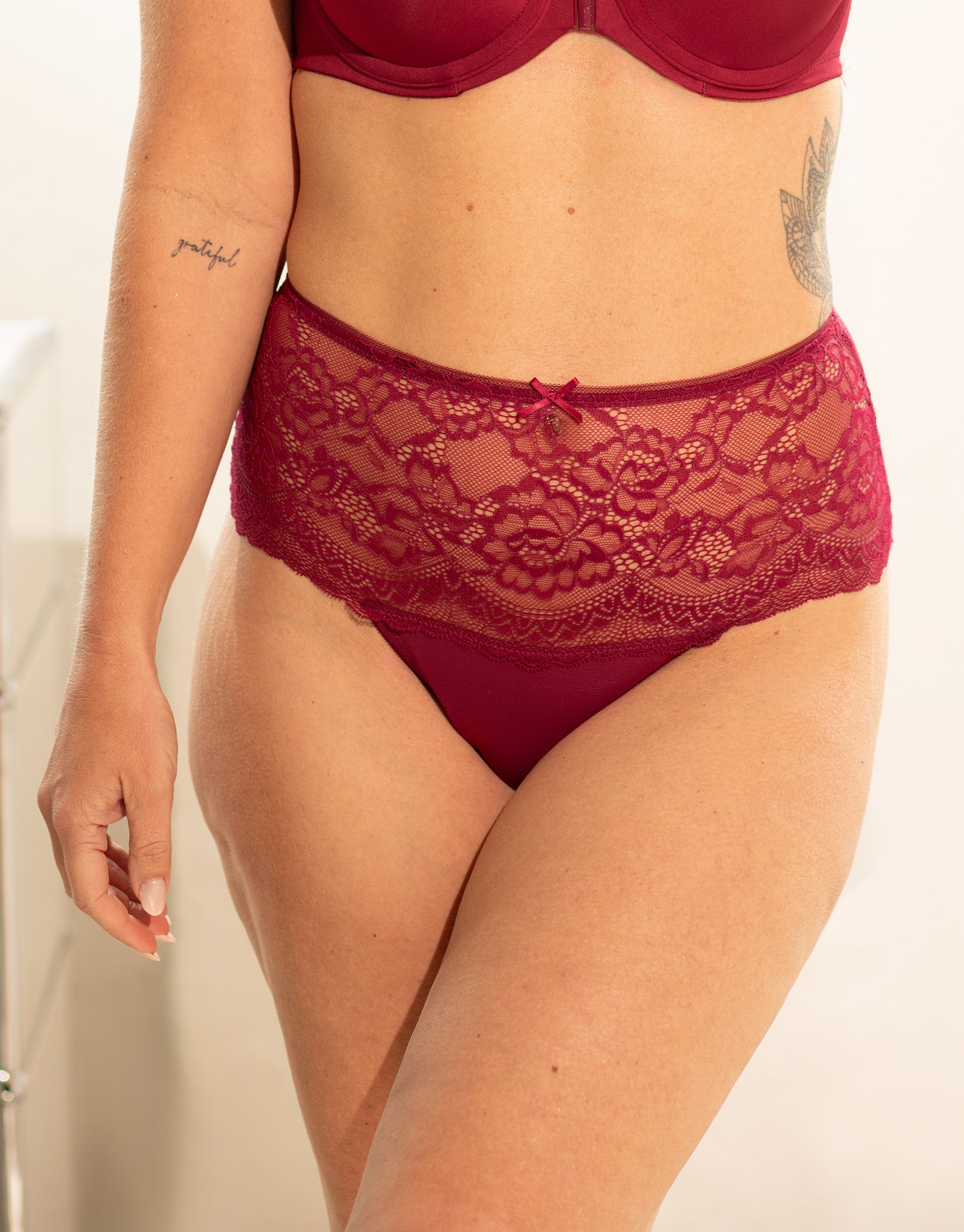 High Thong Set 2x Lace Basic Bordeaux