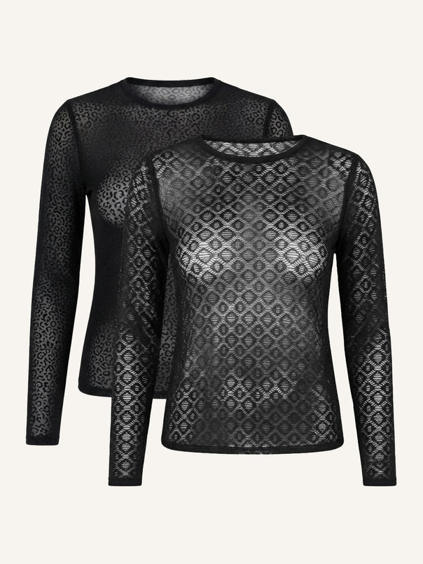 Long-Sleeve Top Set 2x Geo/Leo Black